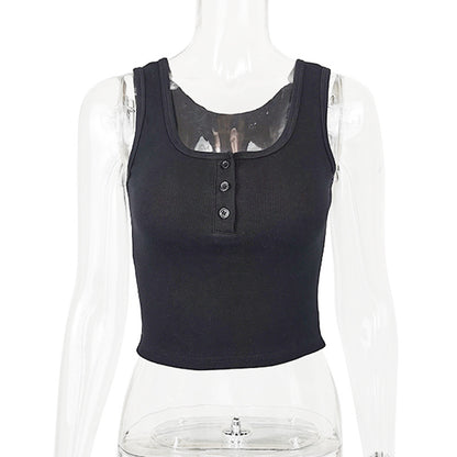 Women's short crop cut slim fit sleeveless top with exposed navel