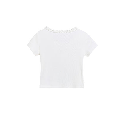 Short Sleeve T-Shirt for Women Slim Fit Spicy Girl Style Casual Tie-Back Crop Top