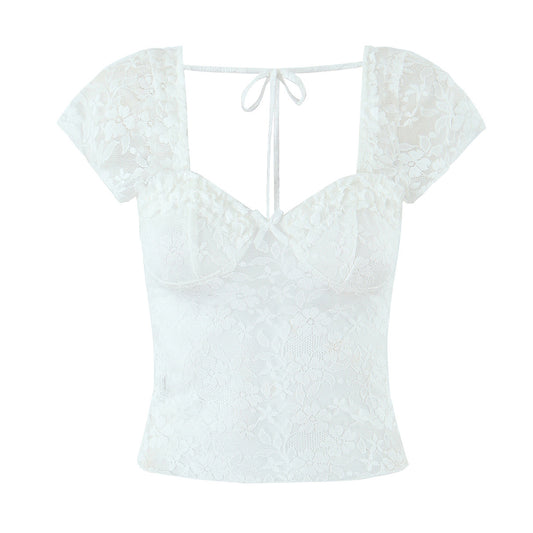 Lace fungus bow sexy perspective T-shirt