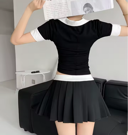 High waisted A-line short skirt pleated skirt tennis skirt