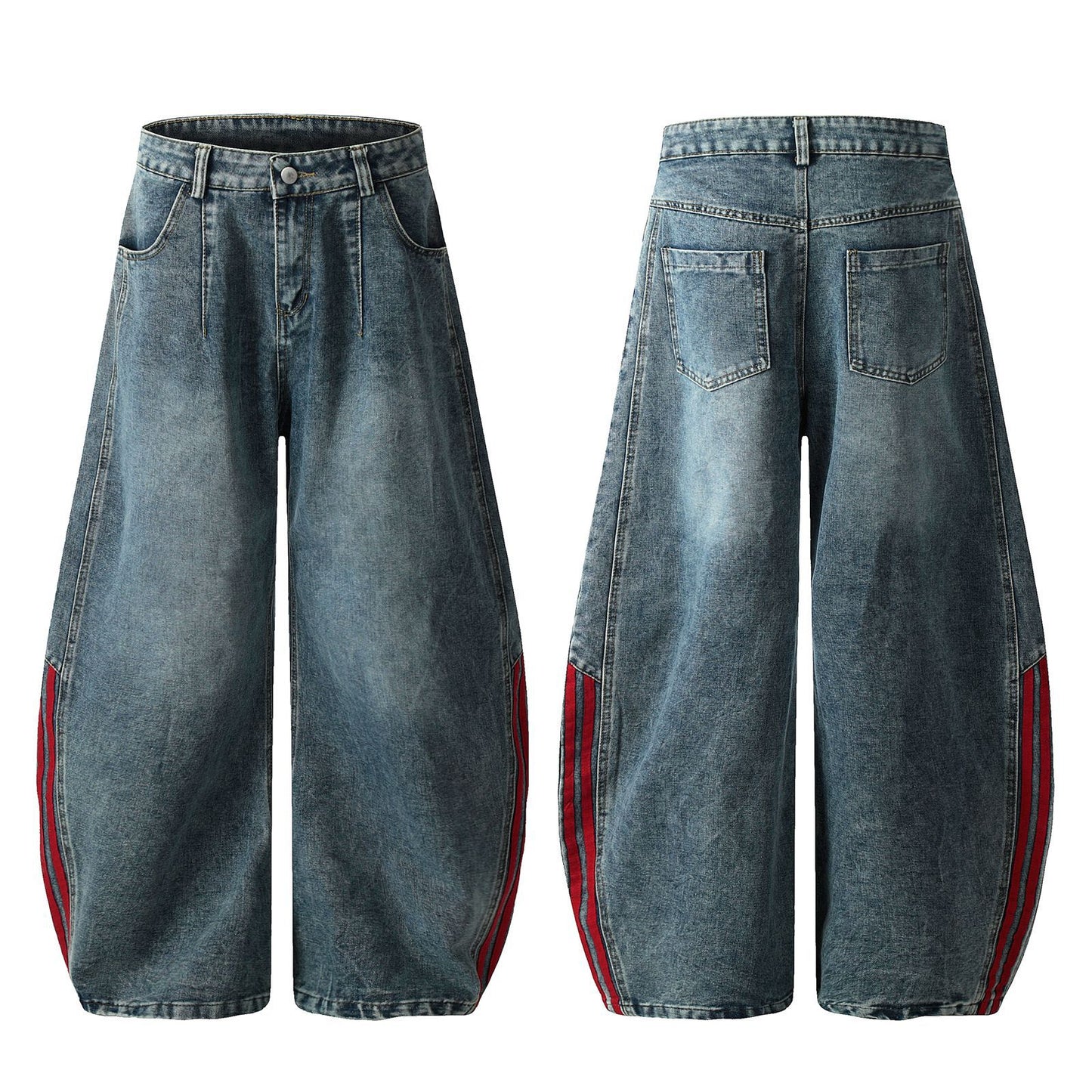 Wide-Leg Jeans Striped Color Block Splicing Loose Floor-Length Tapered Pants Unisex