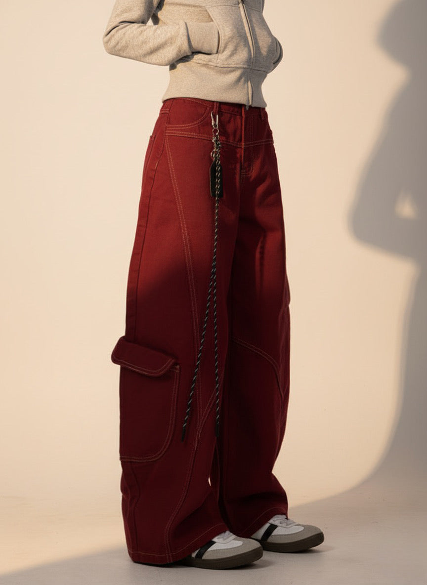 Vintage burgundy curved knife jeans for women