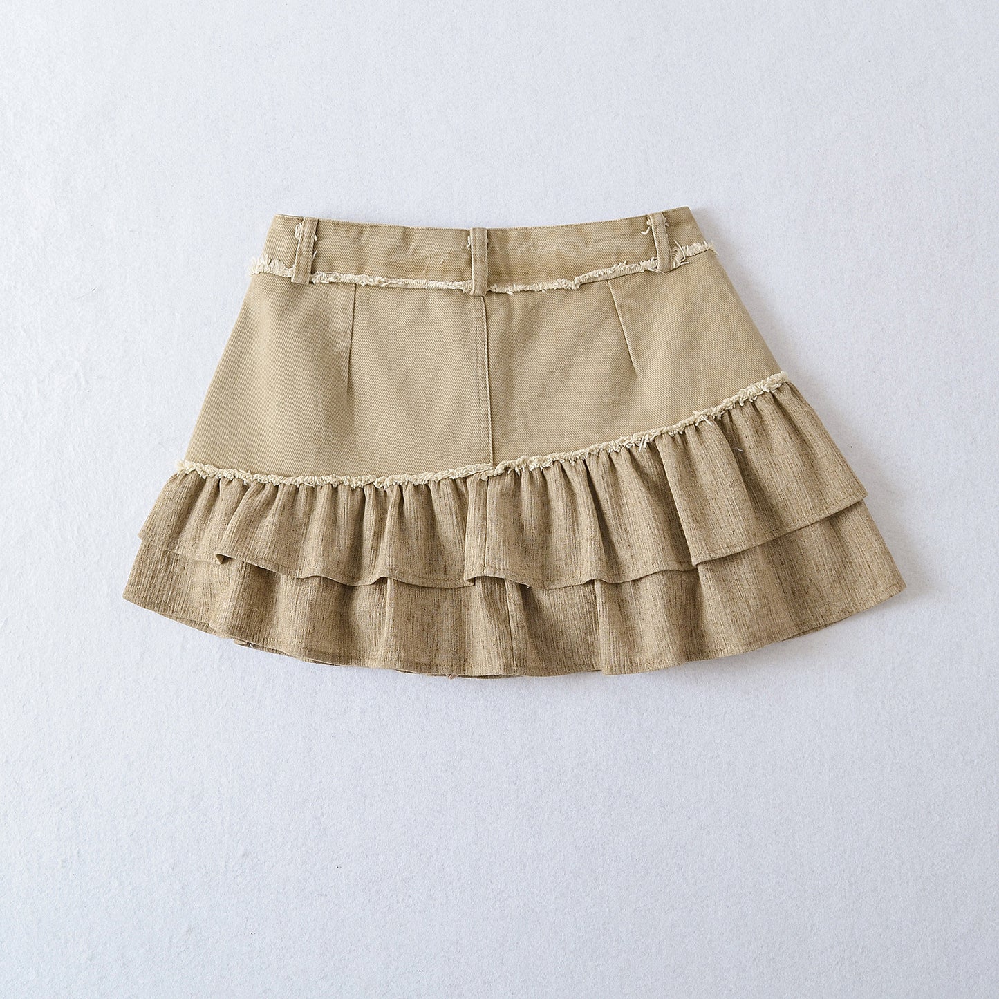 High Waist Washed Raw Hem Denim Spliced Skirt with Lining A-Line Mini Skirt