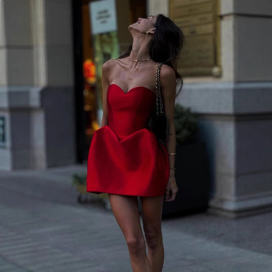 Fashion Halter Wedding Dress Satin Dress Pure Color Sleeveless Sexy Backless Short Skirt