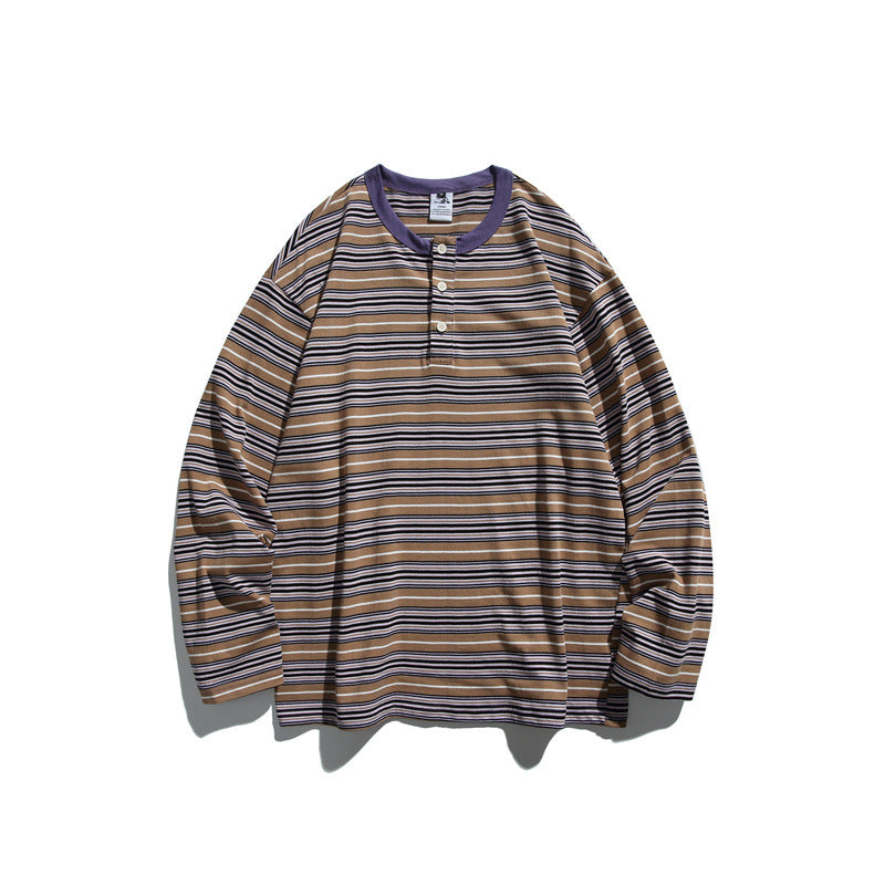 Loose Striped Long Sleeve T-Shirt Unisex Casual Sweatshirt