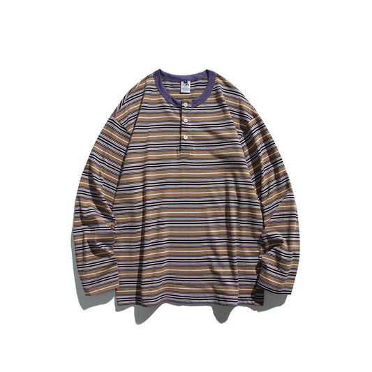 Loose Striped Long Sleeve T-Shirt Unisex Casual Sweatshirt