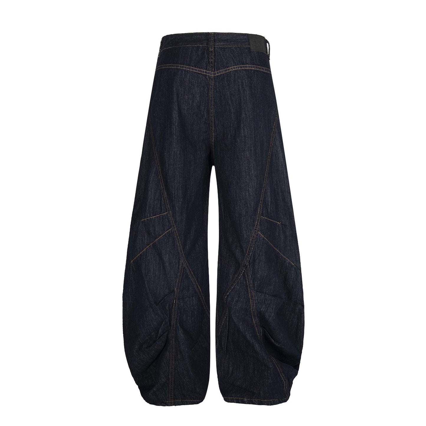 High Street  Pleated Button Decorated Flared Denim Pants Unisex Loose Wide Leg Straight Long Trousers