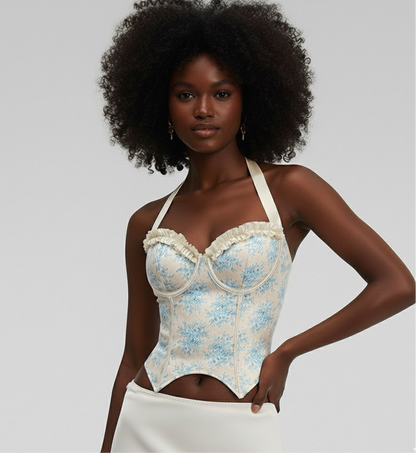 Printed fungus edge sexy spicy girl hanging neck tie waist waistband vest