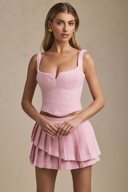 Women's Pure Color Casual Sleeveless Pleated Skirt Set Fitted Belted