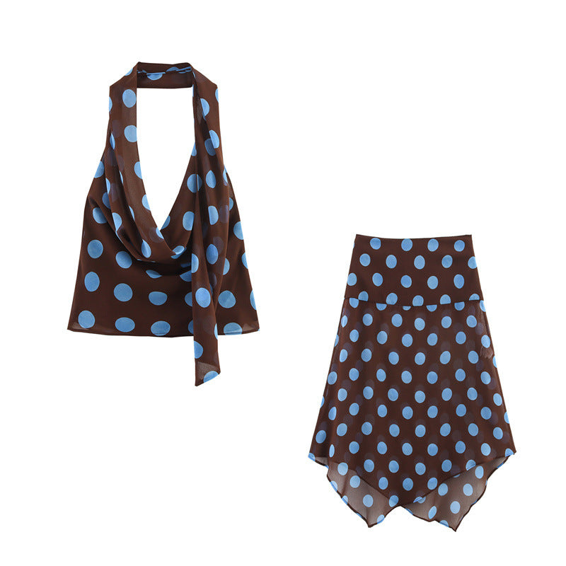 Sexy Polka Dot Halter Top and Skirt Set for Women Style Fashion