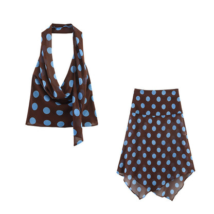 Sexy Polka Dot Halter Top and Skirt Set for Women Style Fashion