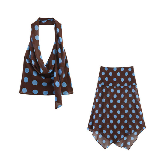 Sexy Polka Dot Halter Top and Skirt Set for Women Style Fashion