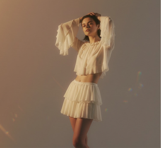 Women's Clothing Ruffled Chiffon Blouse and Skirt Two-Piece Set