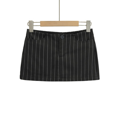 Vertical Striped Low-Waist Ultra-Short Skirt
