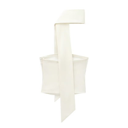 Women's Clothing INS Internet Celebrity Temperament Off-the-Shoulder Thin Scarf Decorated Satin Feel Top