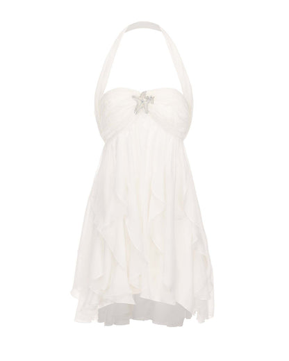 Chiffon Printed French Halter Noble Fairy Dress Holiday Wind Sexy Backless Short Skirt