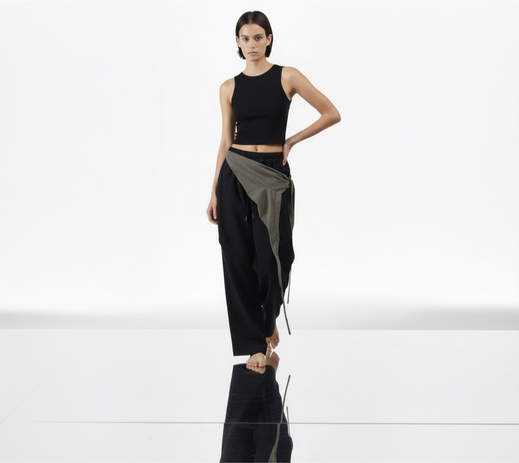 Pleated Patchwork Casual Pants Unisex Loose Wide Leg Straight Tube Sports Trousers