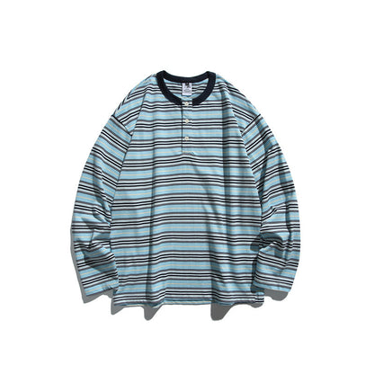 Loose Striped Long Sleeve T-Shirt Unisex Casual Sweatshirt