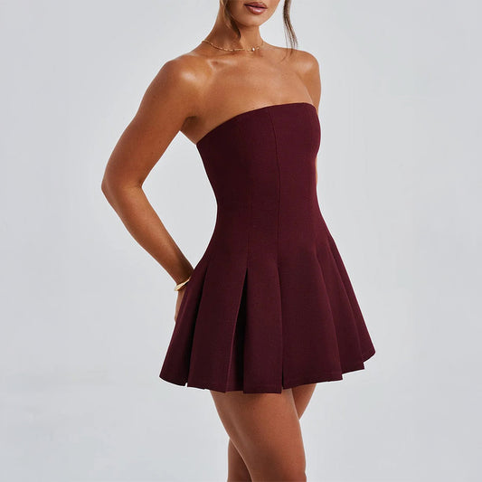 Elegant Evening Dress with Strapless Pleated Skirt Women's Dress