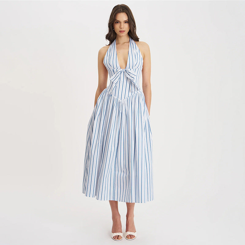 Strapless Backless Striped Print Dress for Women