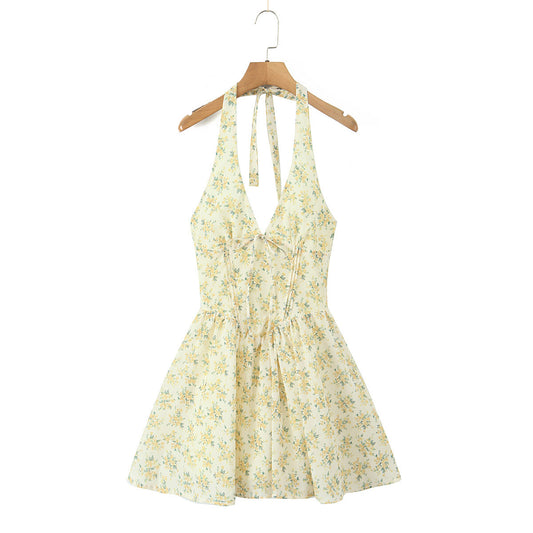 Elegant Floral Print Bow Tie Strapless Short Dress