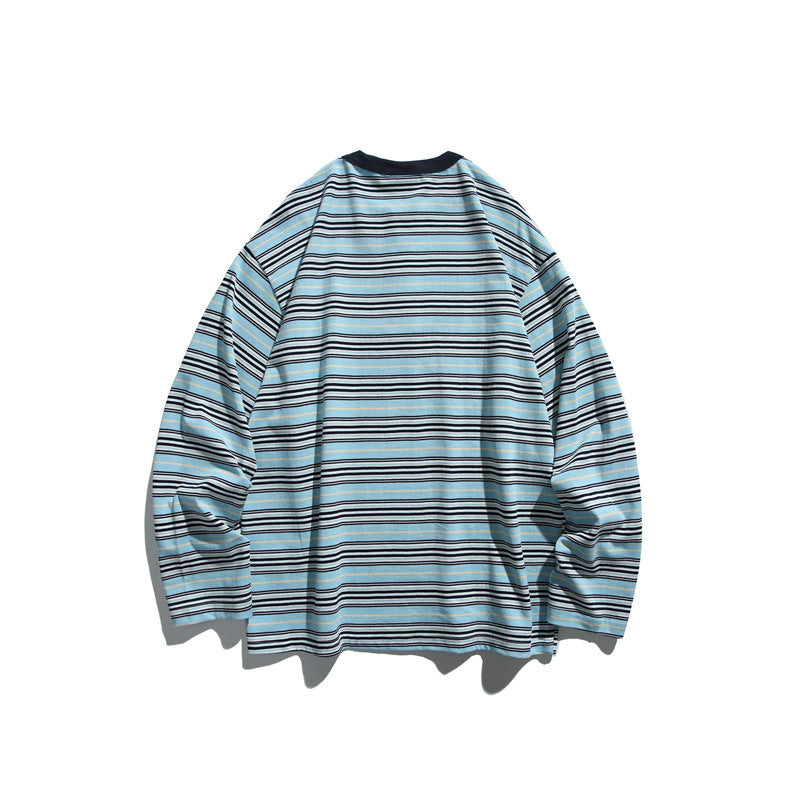 Loose Striped Long Sleeve T-Shirt Unisex Casual Sweatshirt