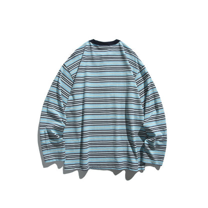 Loose Striped Long Sleeve T-Shirt Unisex Casual Sweatshirt