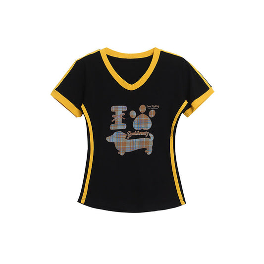 Short Sleeve T-Shirt Spicy Girl Style Fitted Slim Regular Shoulder Tee