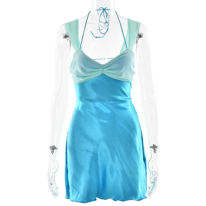 Women's dress sexy backless hanging neck slim strap dress