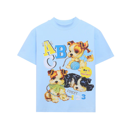 Spicy Girl Dog Print Short Sleeve T-Shirt Women Pure Cotton Slim Fit Regular Shoulder Short Top INS