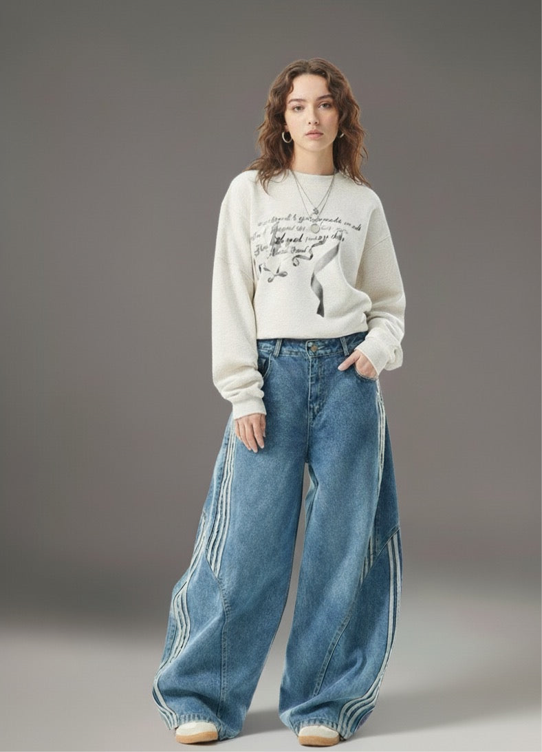 Spring and Autumn style patchwork design with sickle shaped wide leg pants