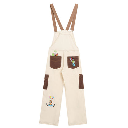 Cartoon embroidered overalls casual pants