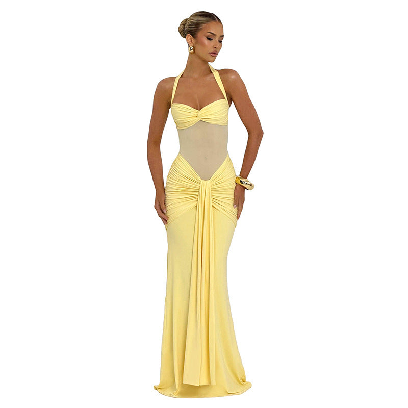 Sexy Charm Off-the-Shoulder Spliced Shirred Women's Dress