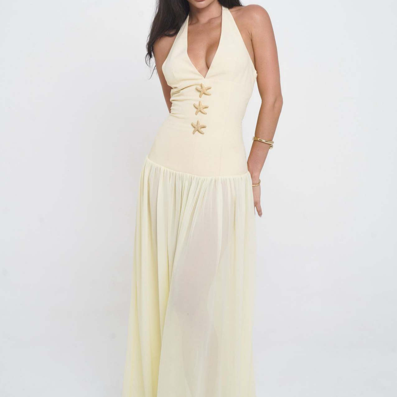 Heart Decoration Splicing Belt Waist Long Dress