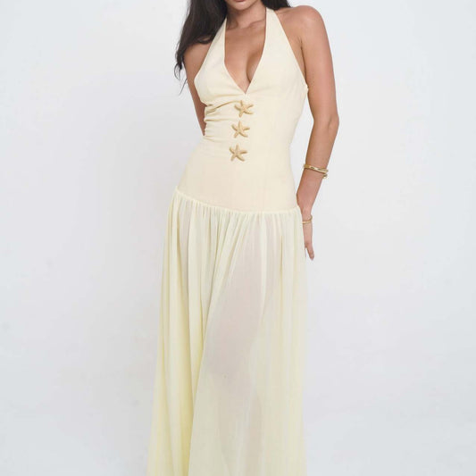 Heart Decoration Splicing Belt Waist Long Dress