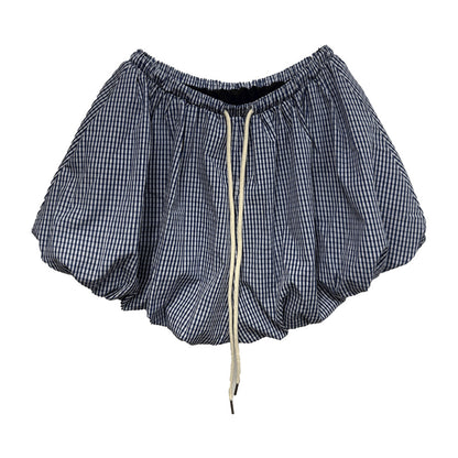 Plaid Bubble Shorts for Women with Adjustable Drawstring Waistband and Casual Style