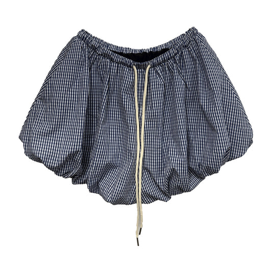 Plaid Bubble Shorts for Women with Adjustable Drawstring Waistband and Casual Style