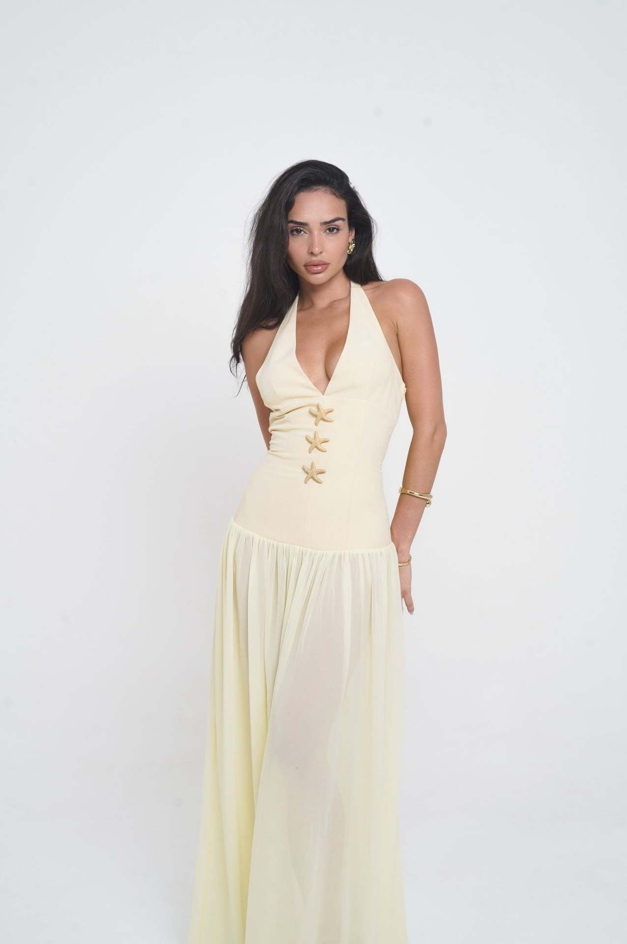 Heart Decoration Splicing Belt Waist Long Dress
