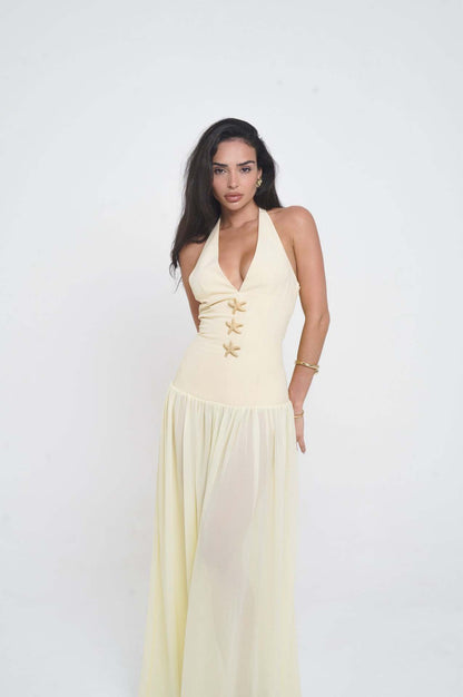 Heart Decoration Splicing Belt Waist Long Dress