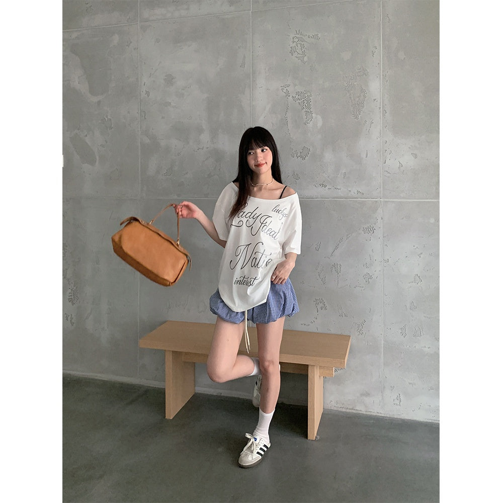 Plaid Bubble Shorts for Women with Adjustable Drawstring Waistband and Casual Style