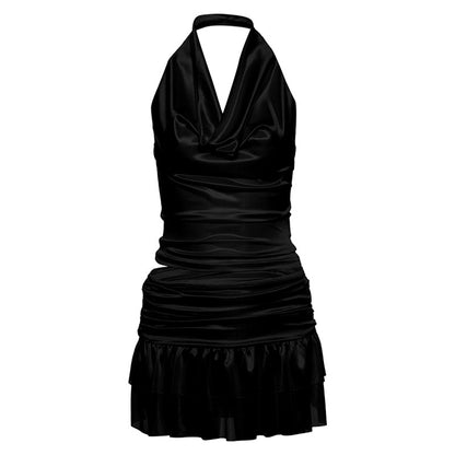Solid color halter top high waisted skirt set for women
