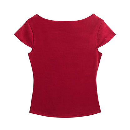 Summer New Slim Off-Shoulder  Crewneck One-Shoulder T-Shirt