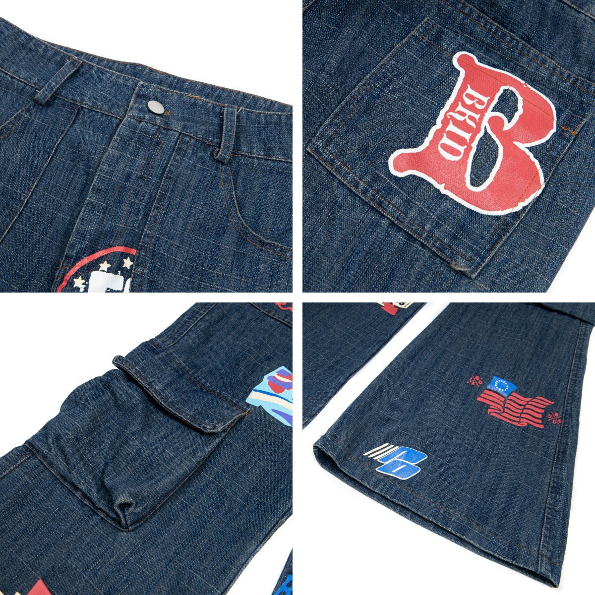 Printed graffiti funny multiple pockets loose jeans