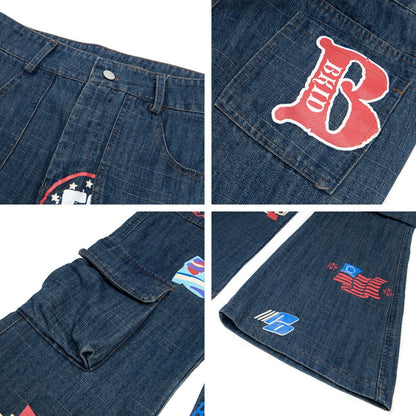 Printed graffiti funny multiple pockets loose jeans