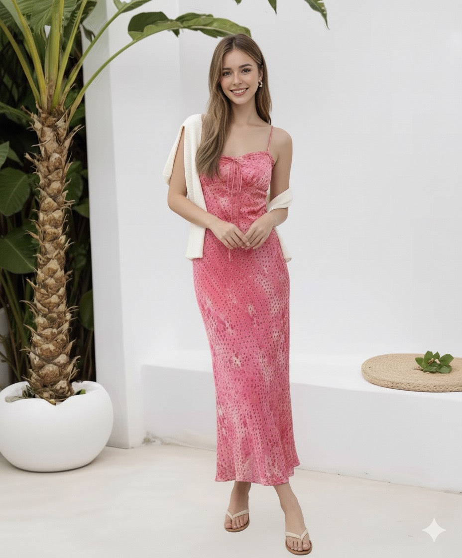Strap lace printed long skirt dress