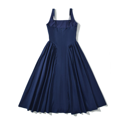 Sleeveless backless shoulder strap cinched dress