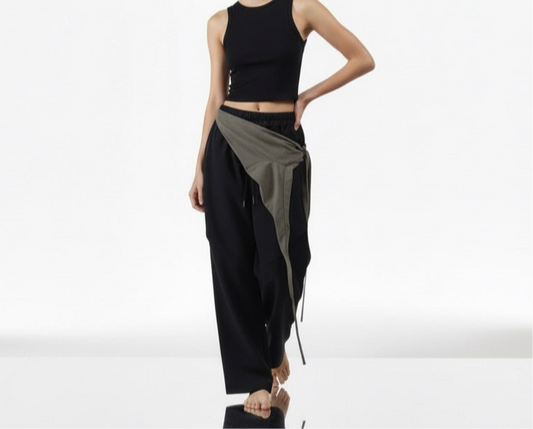 Pleated Patchwork Casual Pants Unisex Loose Wide Leg Straight Tube Sports Trousers