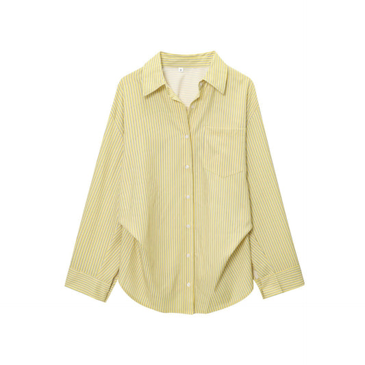 Women's Clothing Striped Loose Shantung Shirt