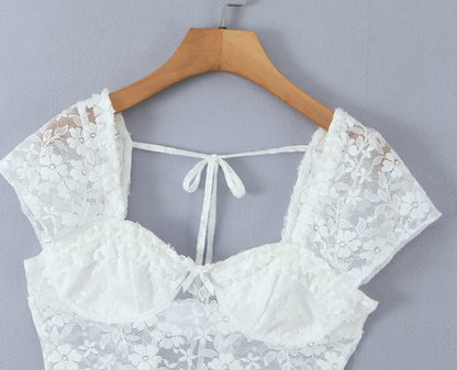 Lace fungus bow sexy perspective T-shirt