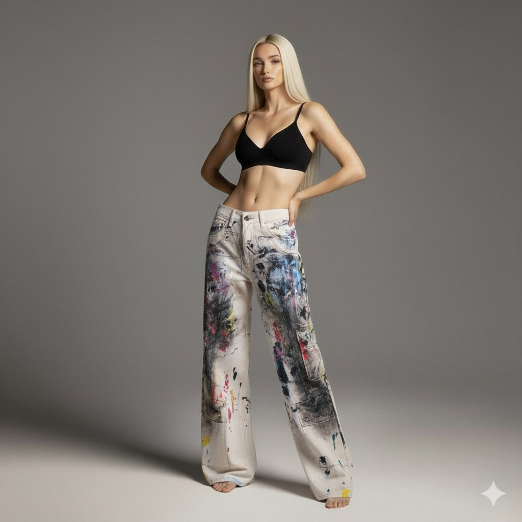 Retro Simple Loose Distressed Design Jeans